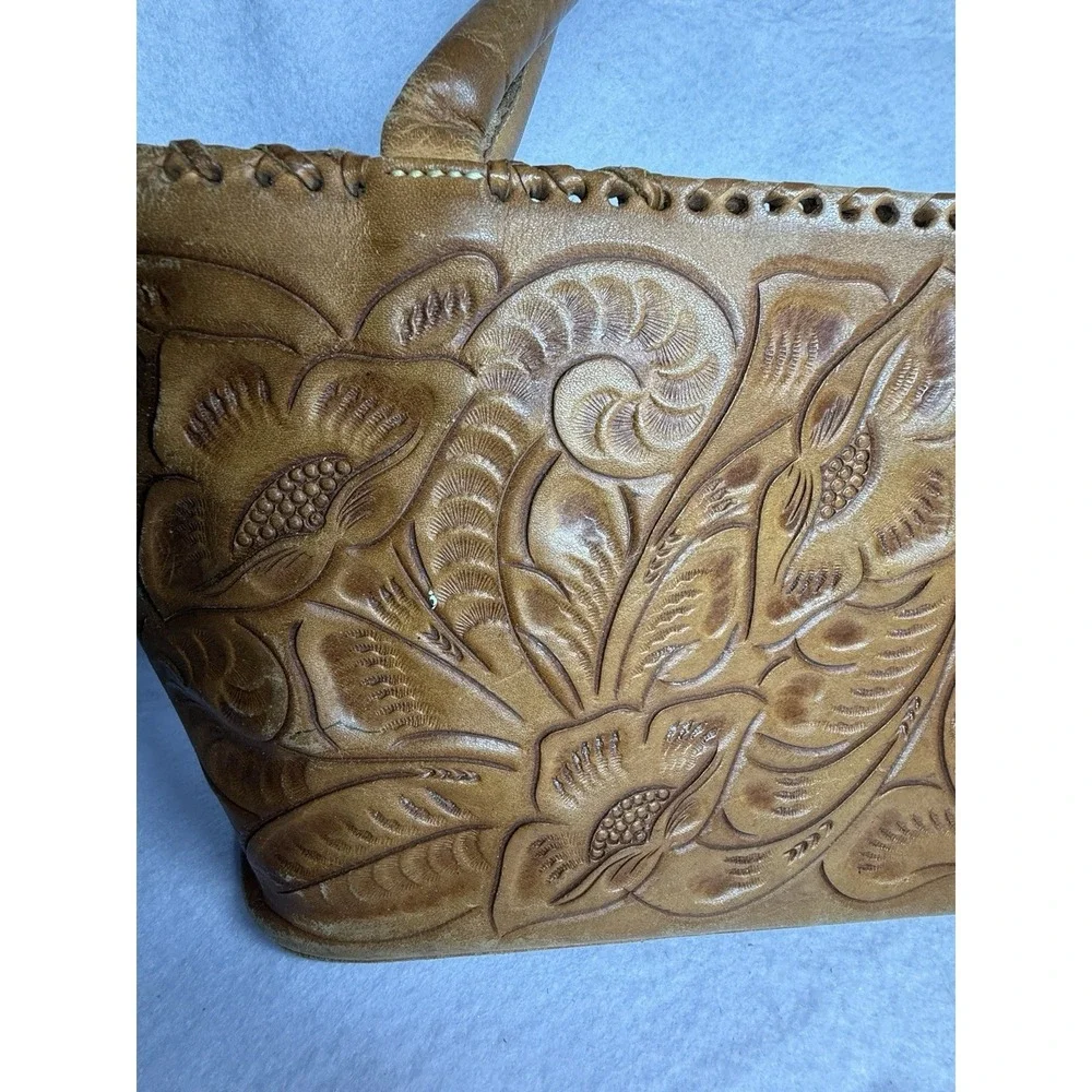 Alexis David Hand Tooled Leather Floral Shoulder Tote Purse Western Artisan Boho